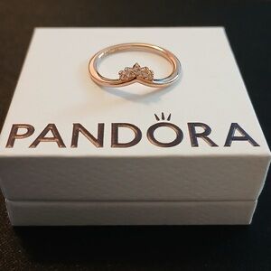 PANDORA Tiara Wishbone Ring Rose Gold Size 7